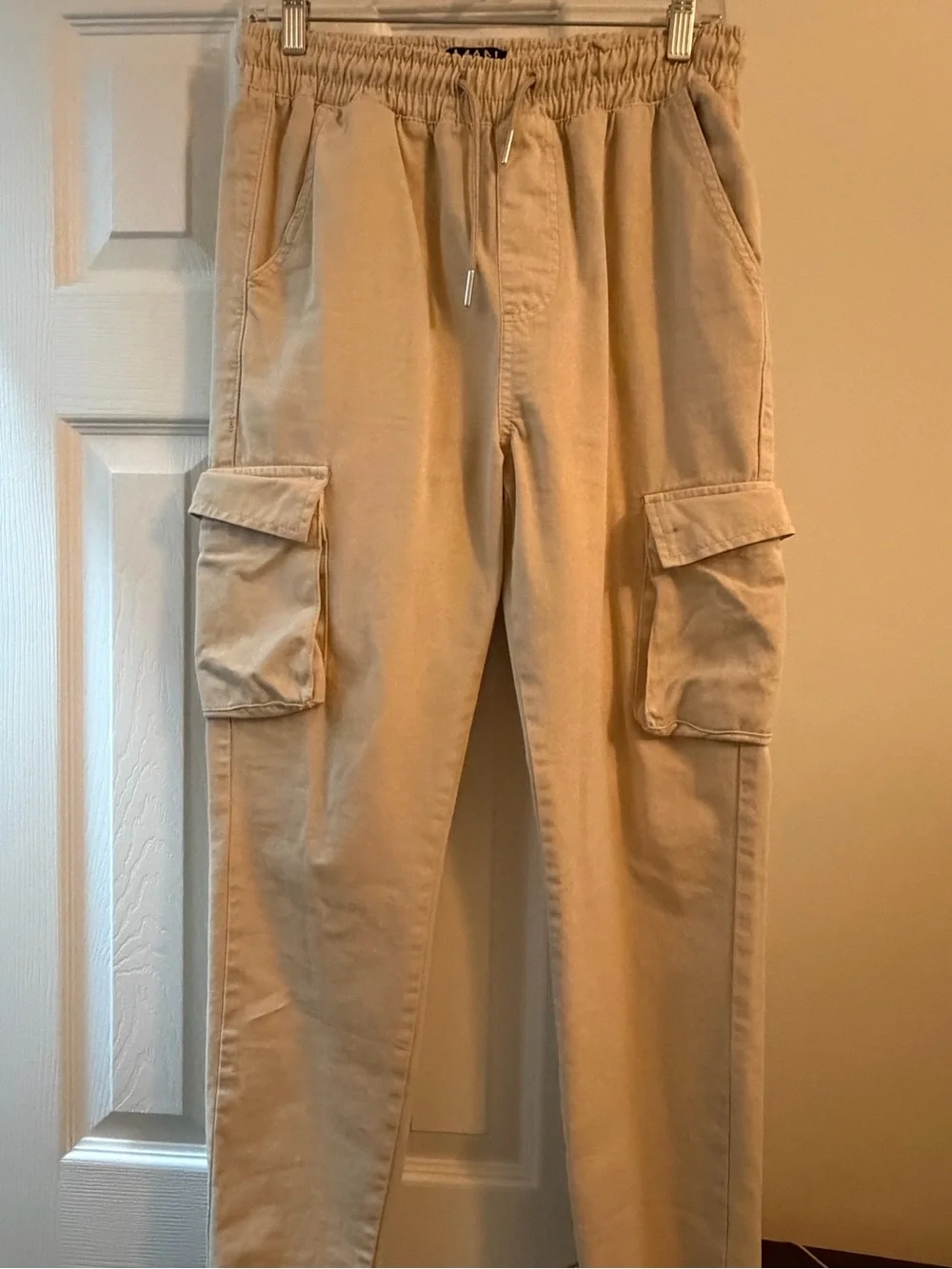 Men's Cargo Pants with Elastic Waist in Tan